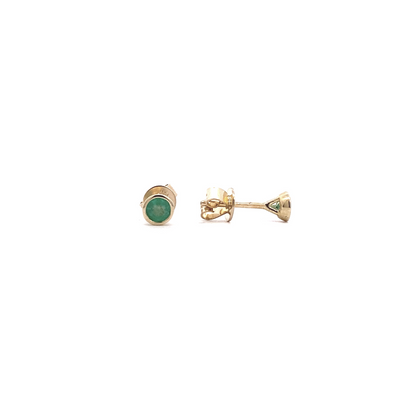 10 Karat Gold Emerald Bezel Set Stud Earrings