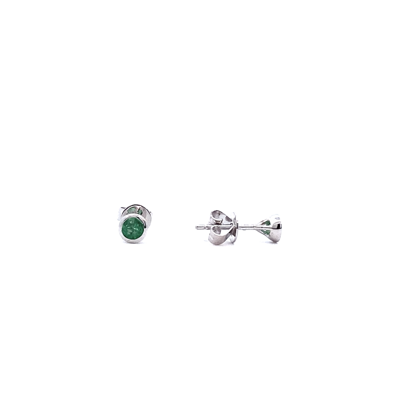 10 Karat Gold Emerald Bezel Set Stud Earrings