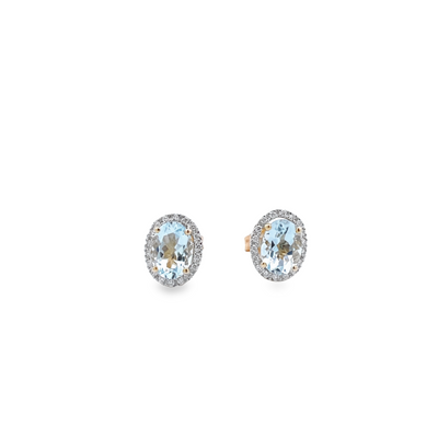 14 Karat Yellow Gold Aquamarine and Diamond Stud Earrings