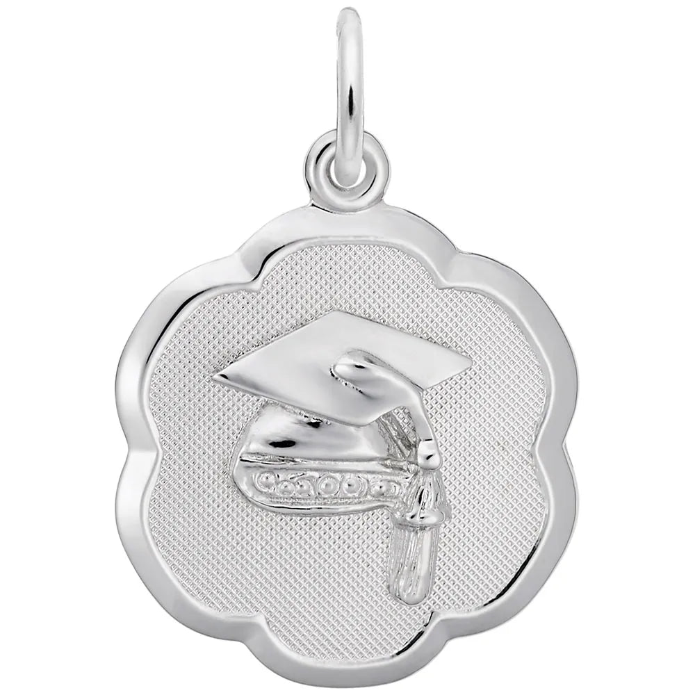 Sterling Silver Graduation Scalloped Disc Charm