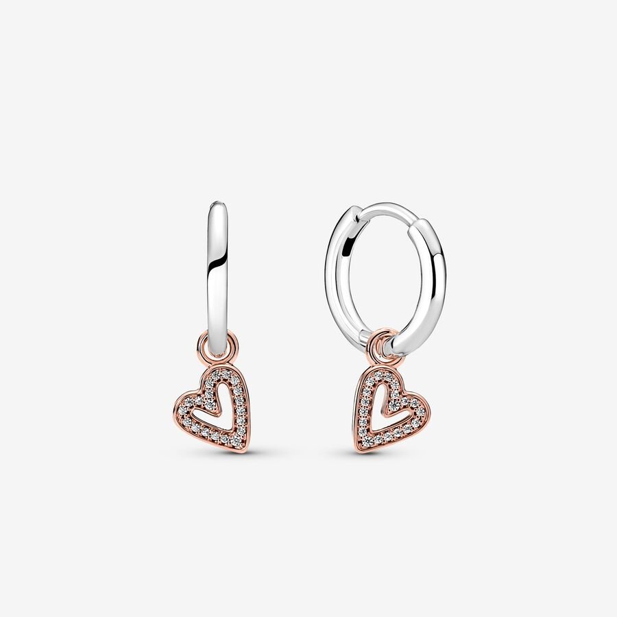 Pandora Sparkling Freehand Heart Hoop Earrings - 280090C01