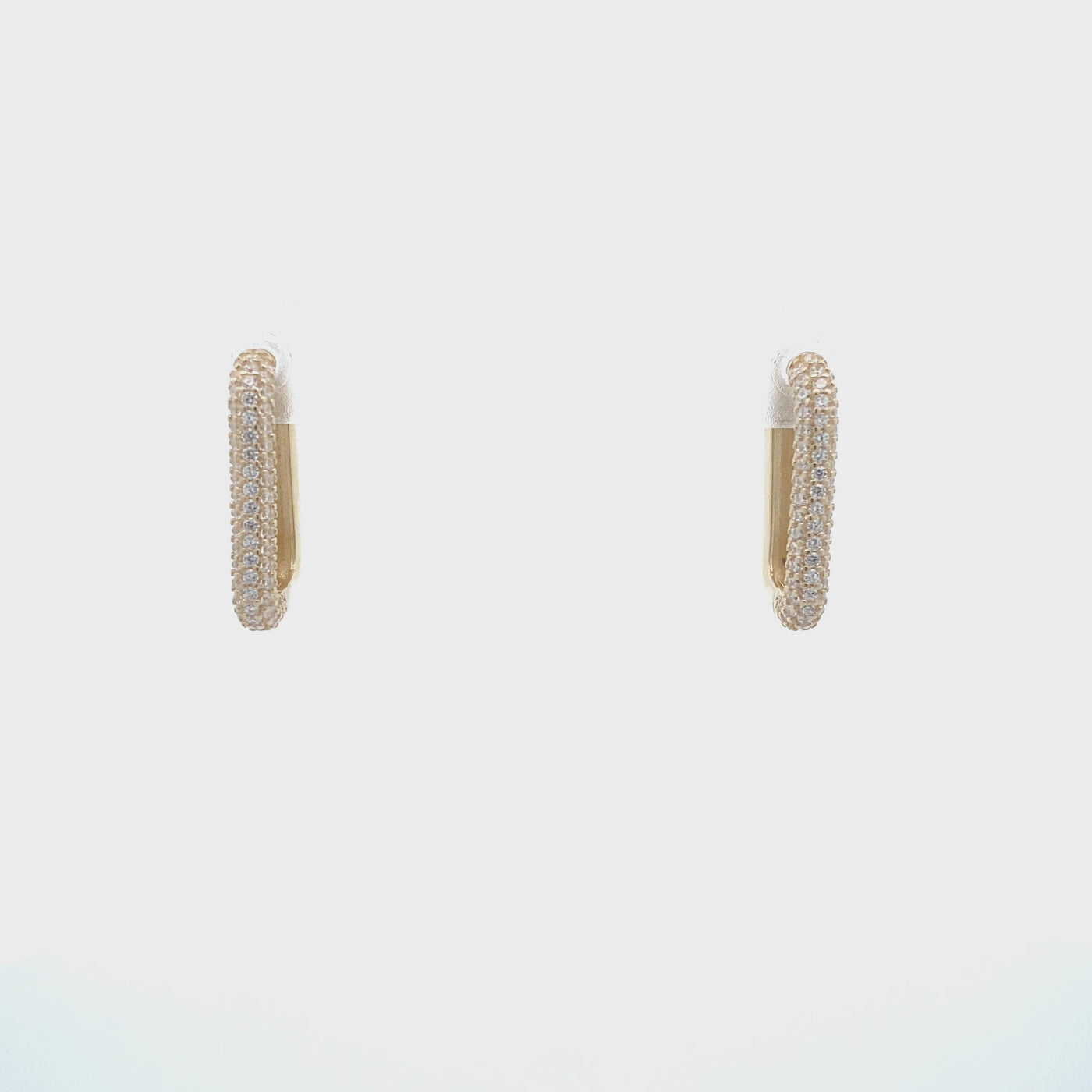 10 Karat Yellow Gold Cubic Zirconia Rectangular Hoop Earrings
