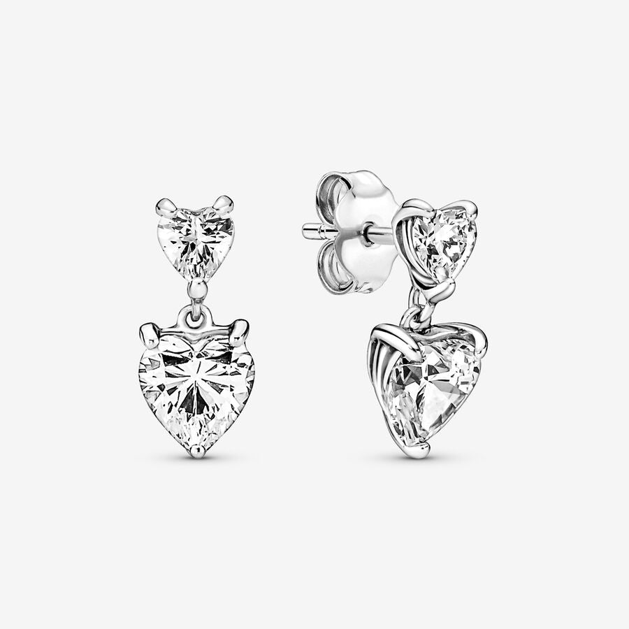 Pandora Double Heart Sparkling Stud Earrings - 291199C01