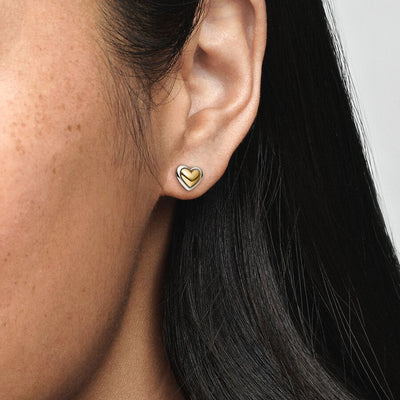 Pandora Domed Golden Heart Stud Earrings - 299389C00
