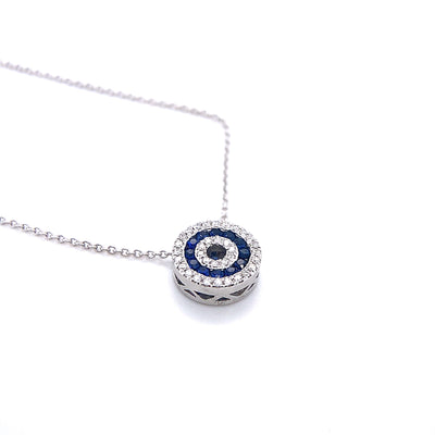 14 Karat White Gold Sapphire and Diamond Circle Necklace