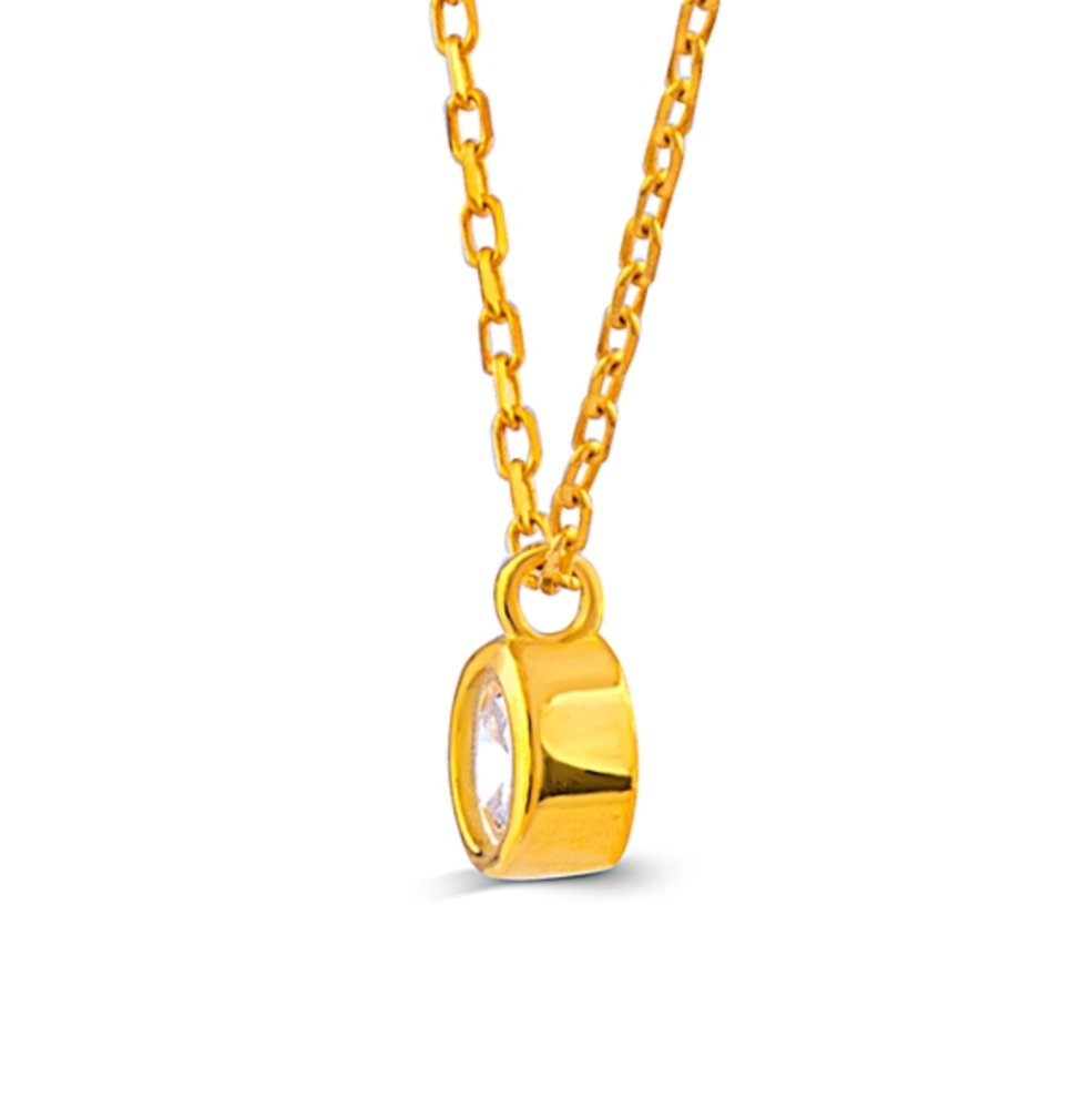 Gold Plated Silver and Cubic Zirconia Solitare Necklace