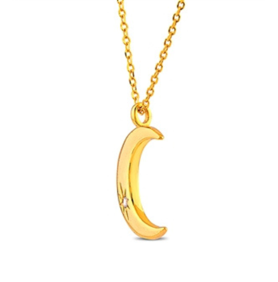 Gold Plated Silver and Cubic Zirconia Moon Necklace