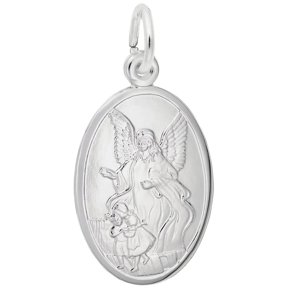 Sterling Silver Guardian Angel Oval Disc Charm