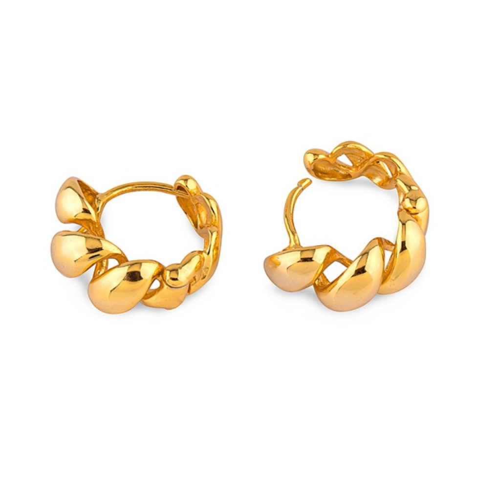 Sterling Silver Gold Plated Puff Hoops