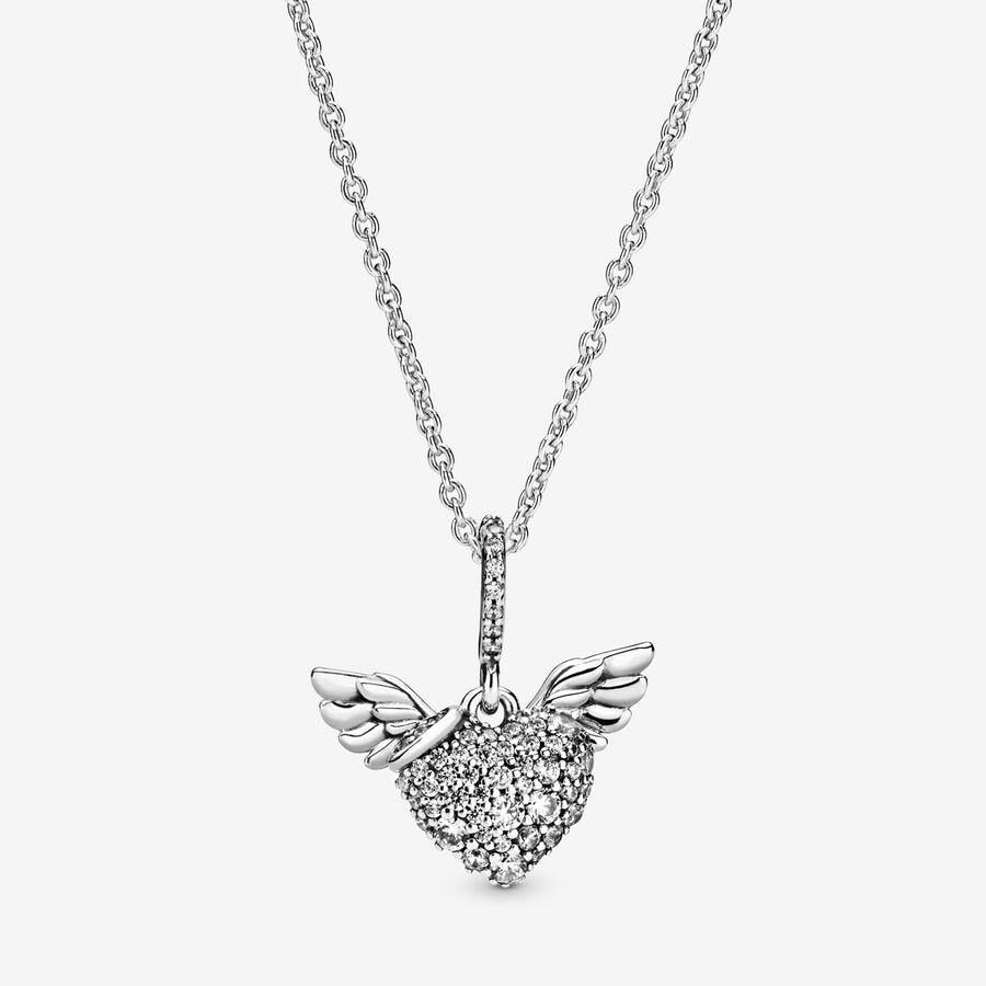Pandora Pavé Heart and Angel Wings Necklace - 398505C01-45