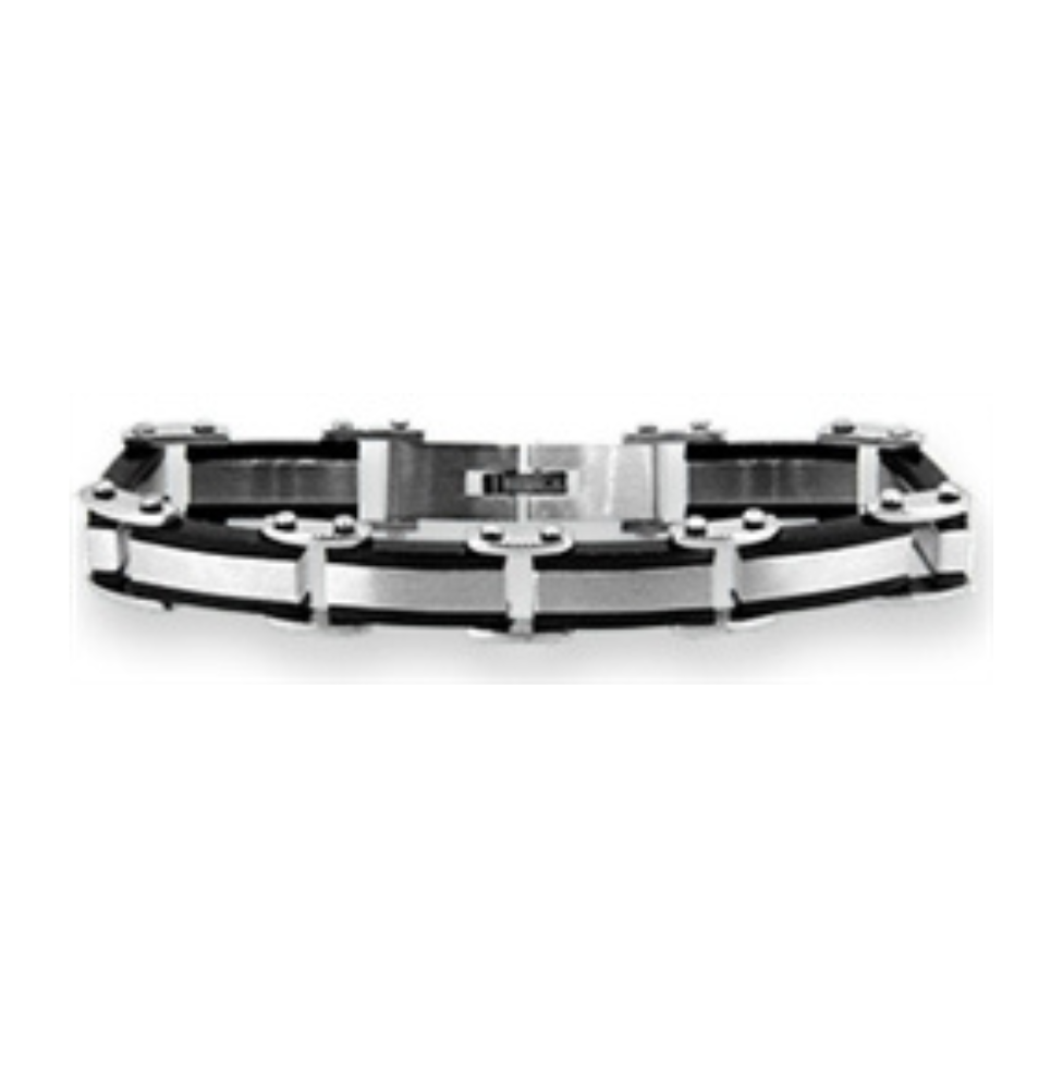 Stainless Steel Bracelet With Black Rubber