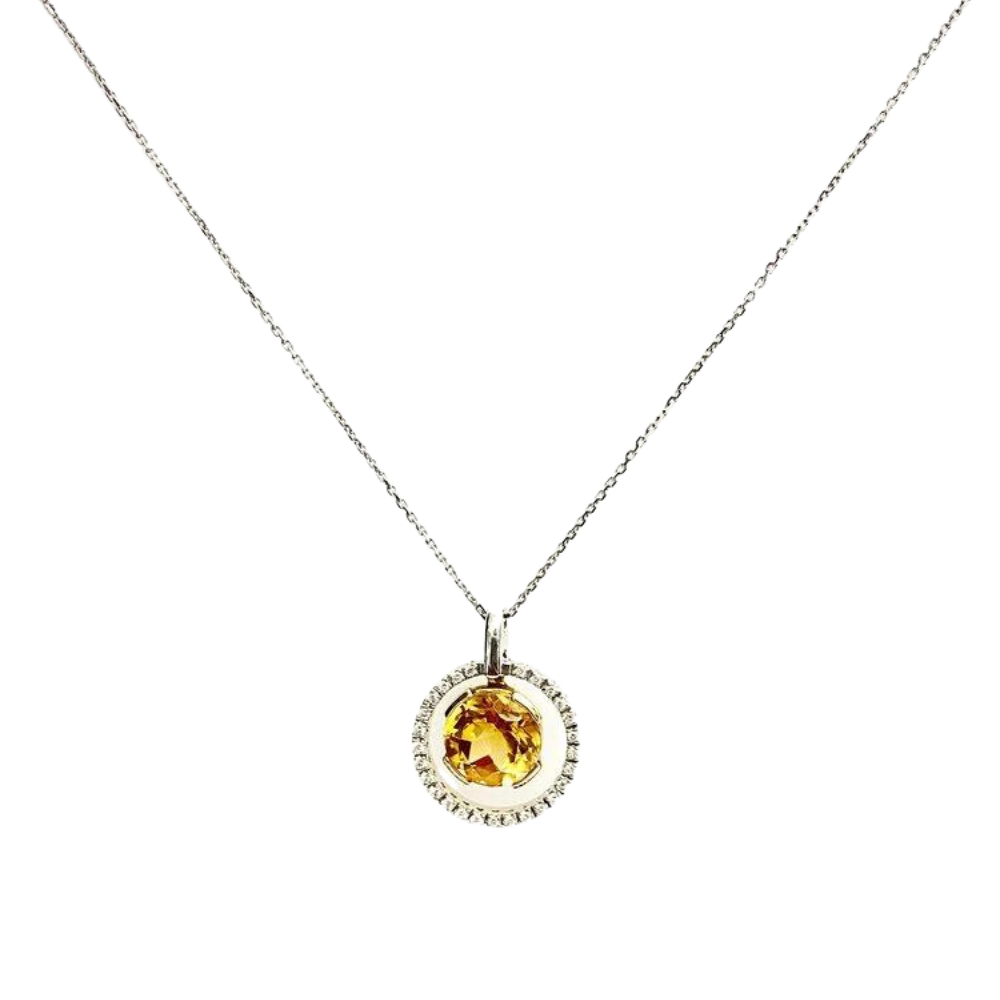 14 Karat White and Yellow Gold Citrine and Diamond Necklace