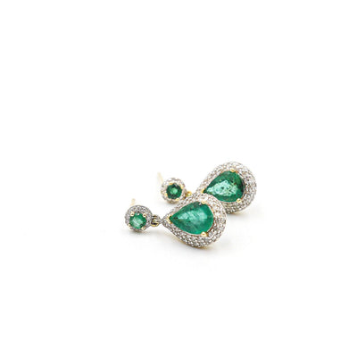 14 Karat Yellow Gold Emerald and Diamond Drop Earrings