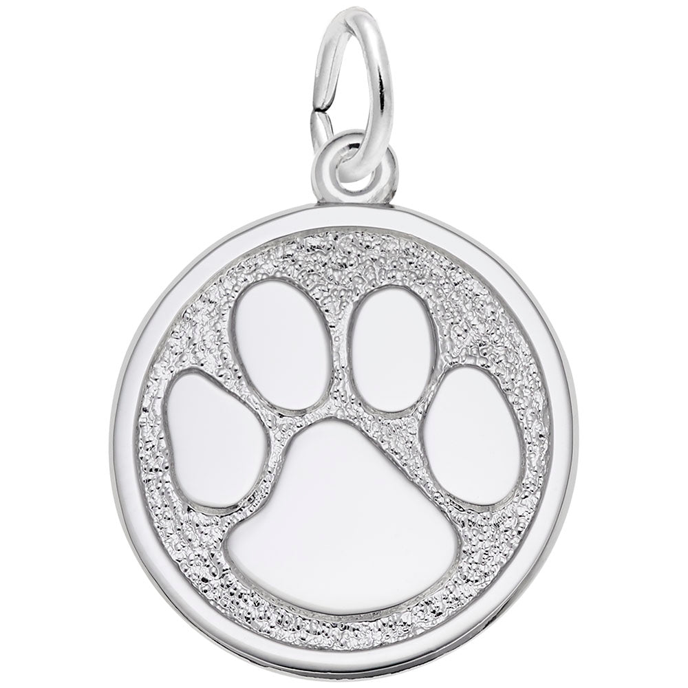 Sterling Silver Small Paw Print Disc Charm