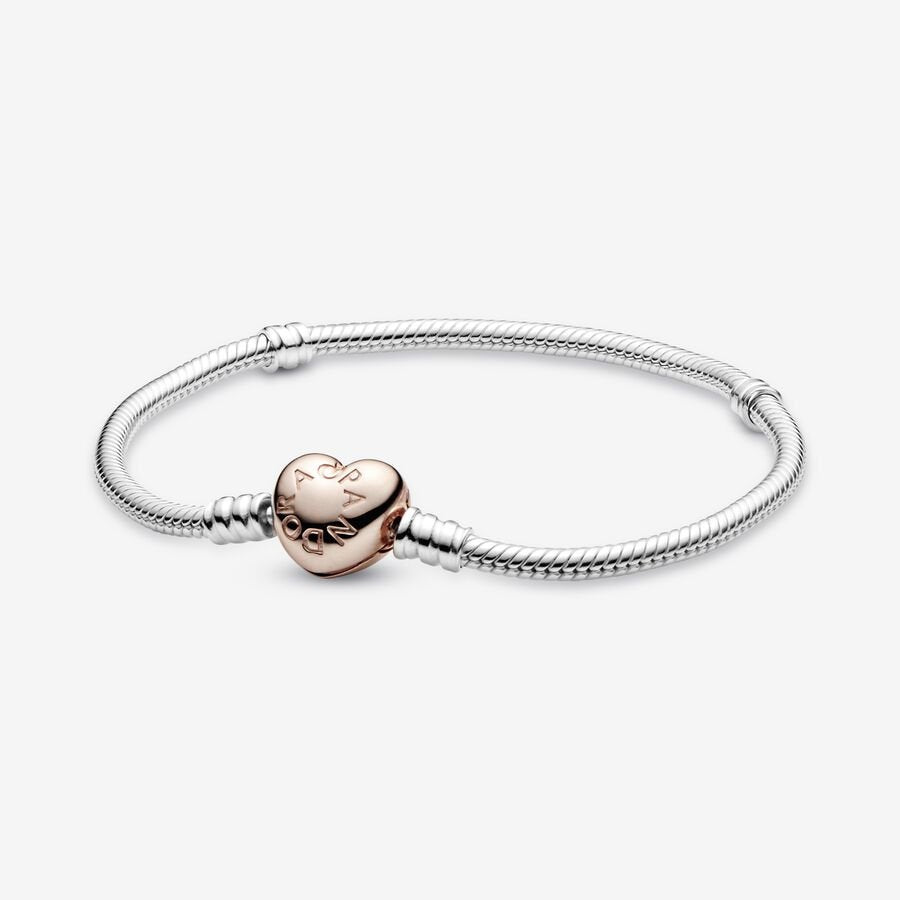 Pandora Two-Tone Heart Clasp Snake Chain Bracelet - 580719 – Kavar