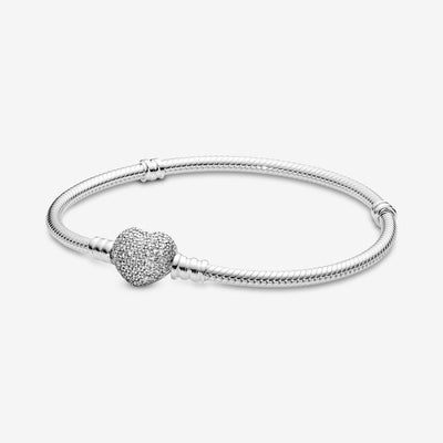 Sparkling Pave Heart Snake Chain Pandora Bracelet - 590727CZ