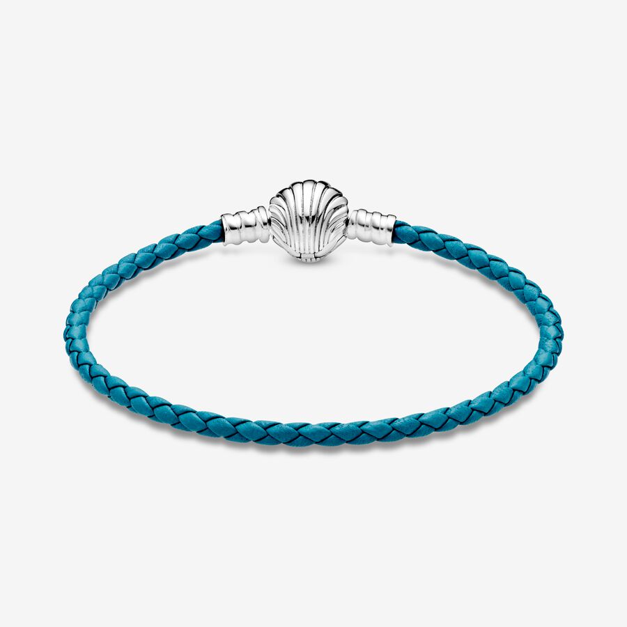 Pandora Seashell Clasp Turquoise Braided Leather Bracelet - 598951C01