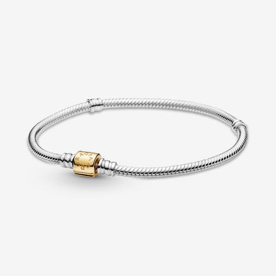 Pandora 14KT Gold Two-Tone Barrel Snake Chain Bracelet - 599347C00