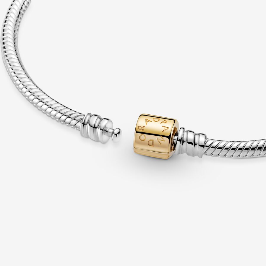 Pandora 14KT Gold Two-Tone Barrel Snake Chain Bracelet - 599347C00