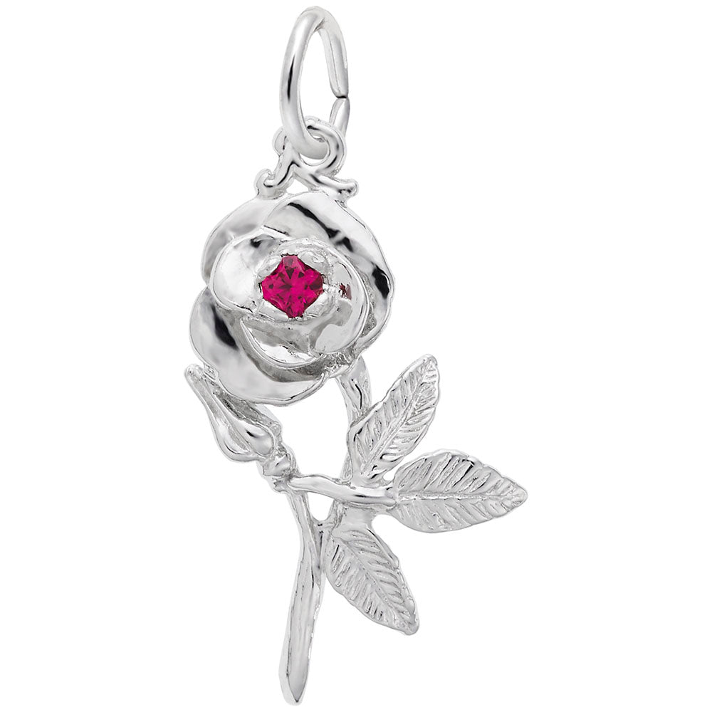 Sterling Silver Rose with Stone Charm