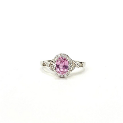 14 Karat White Gold Pink Tourmaline and Diamond Ring with Heart Accents
