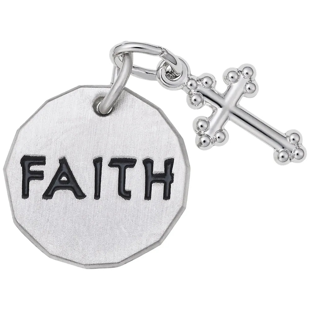 Sterling Silver Faith Tag with Cross Charm