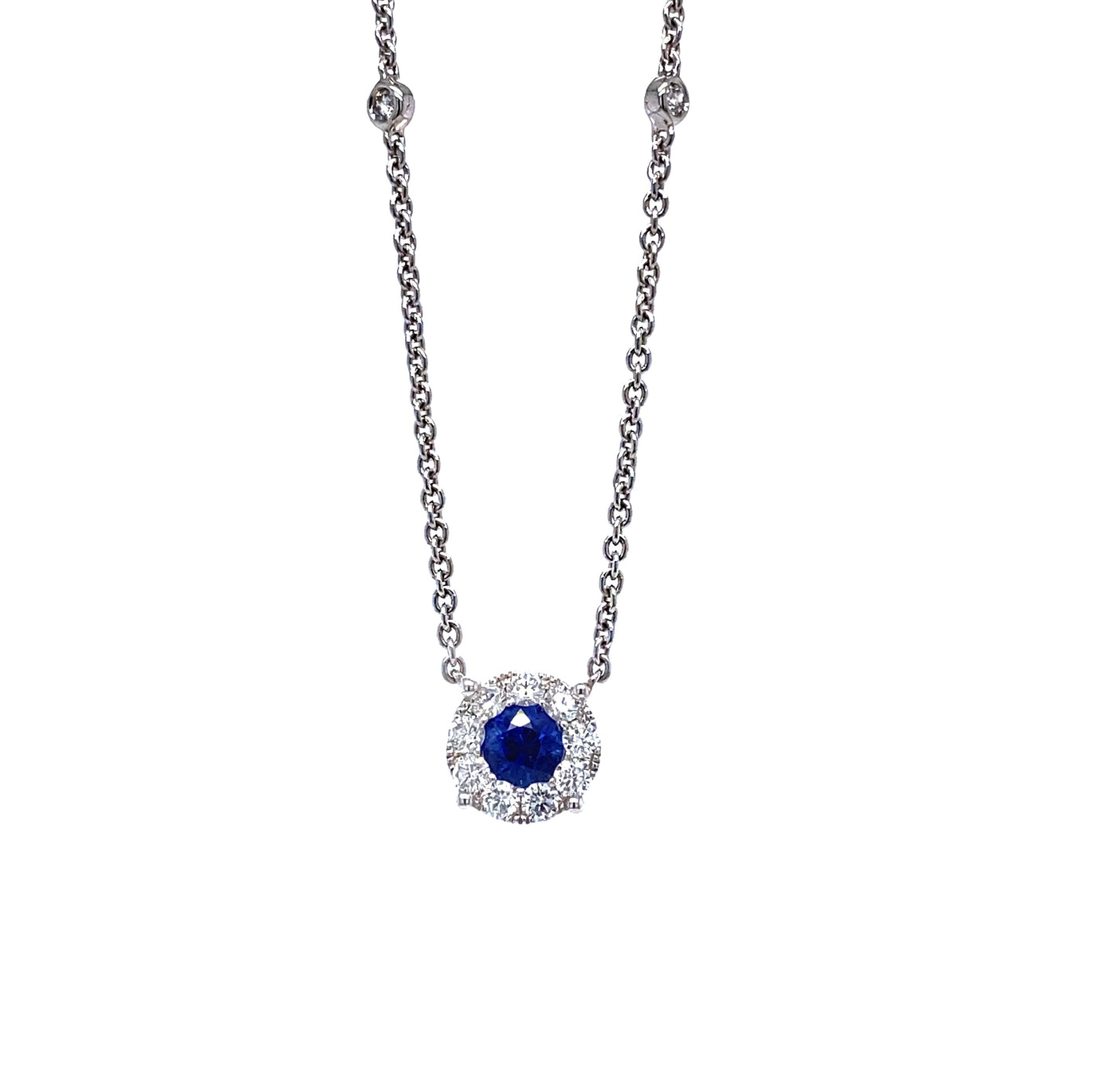 14 Karat White Gold Sapphire and Diamond Necklace