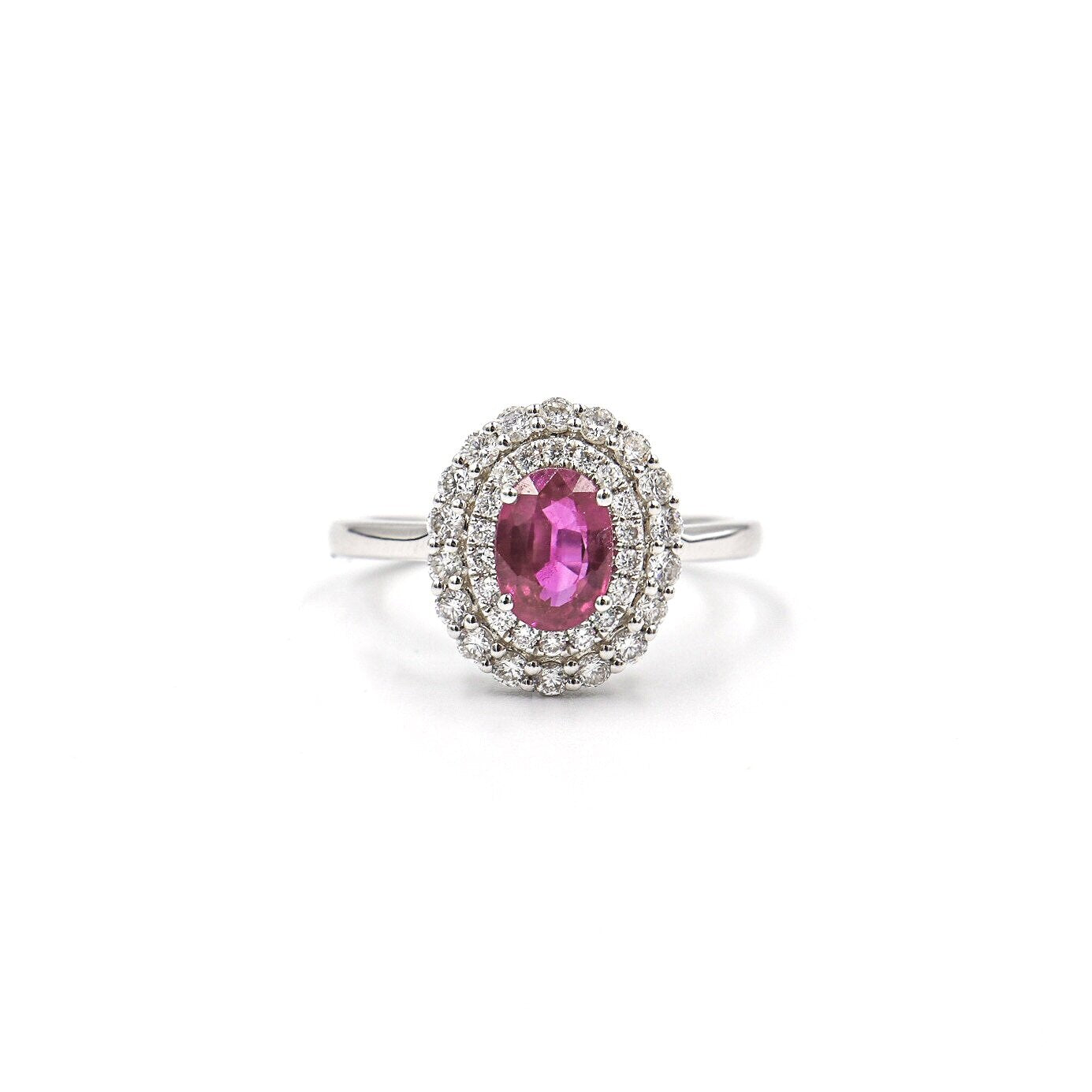 18 Karat White Gold Ruby and Diamond Oval Ring