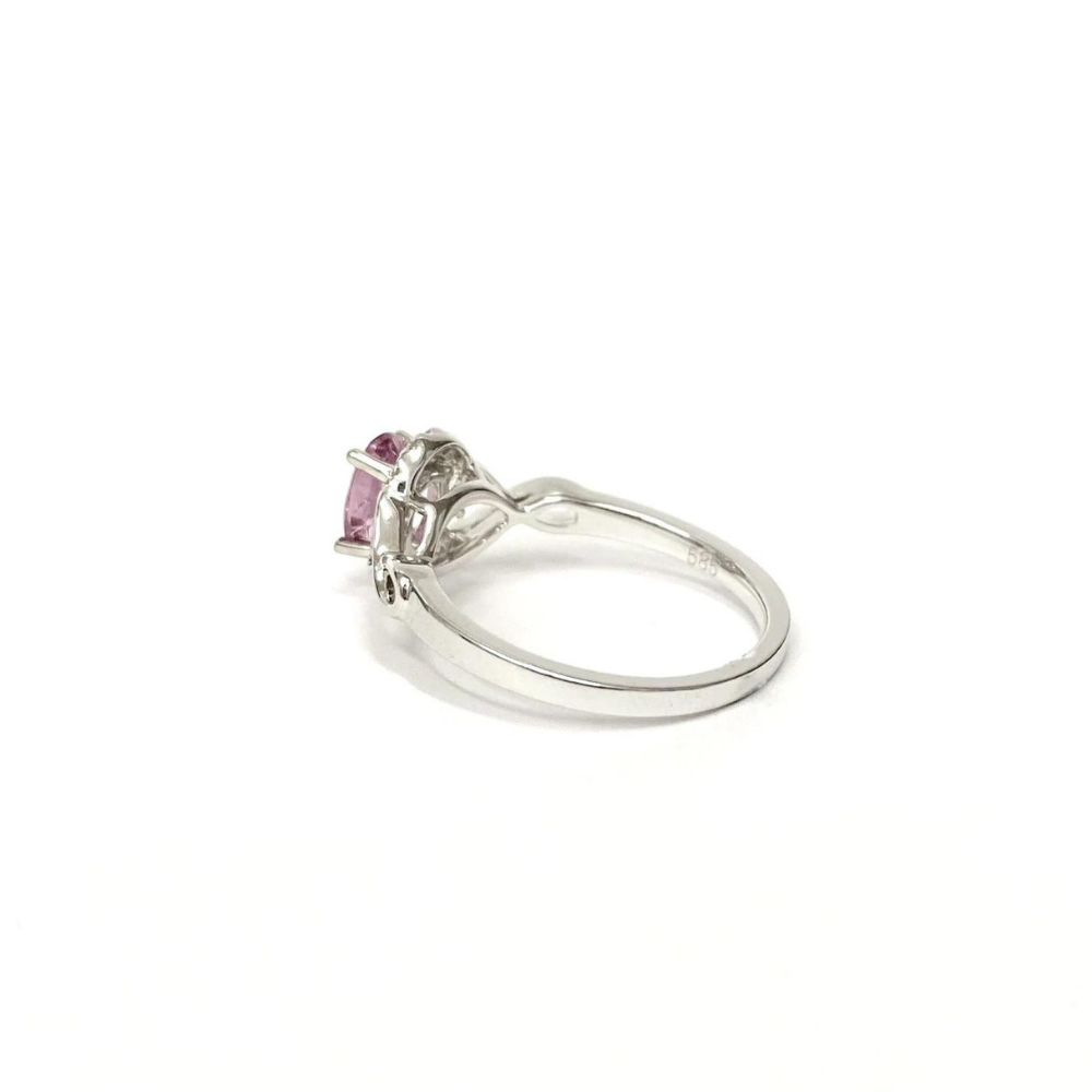 14 Karat White Gold Pink Tourmaline and Diamond Ring with Heart Accents