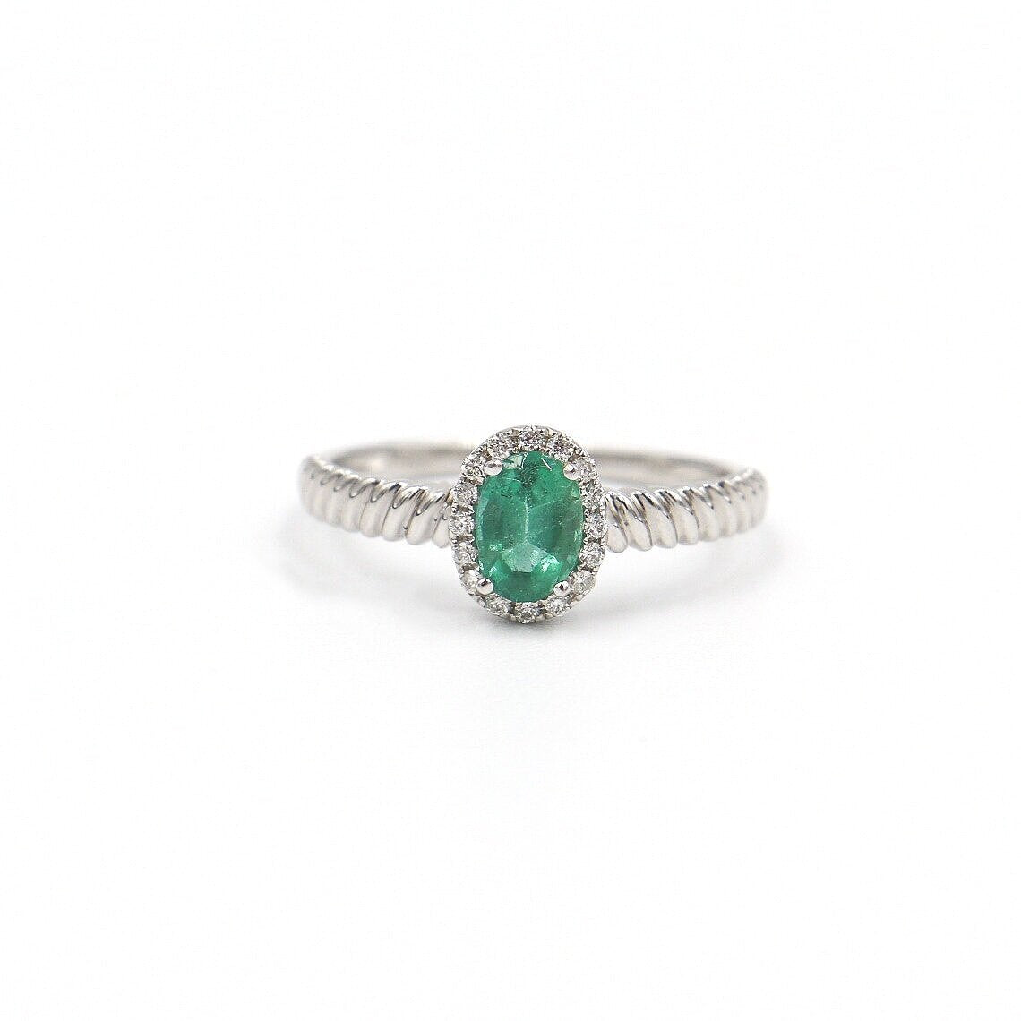 14 Karat White Gold Emerald and Diamond Oval Ring