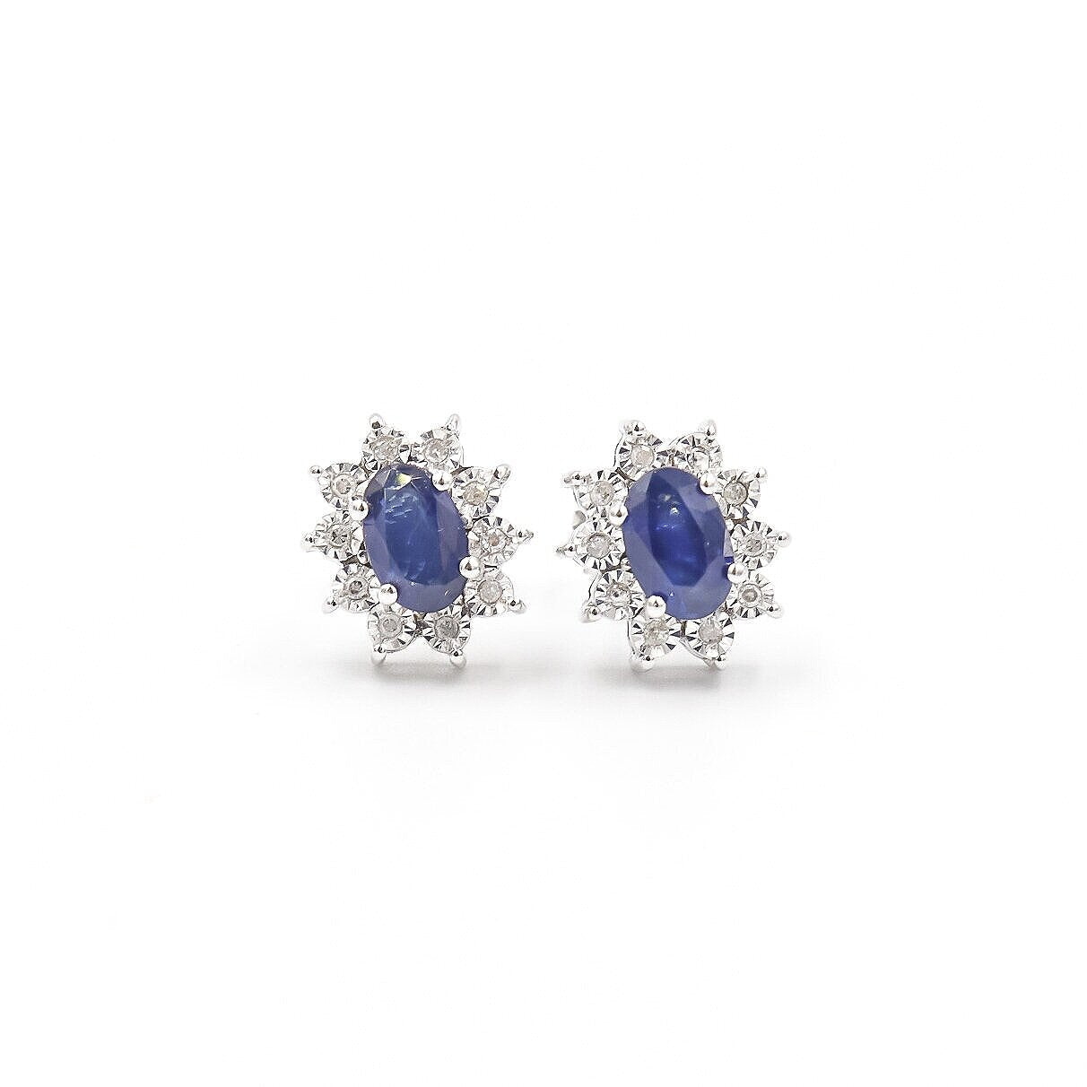 10 Karat White Gold Sapphire and Diamond Stud Earrings
