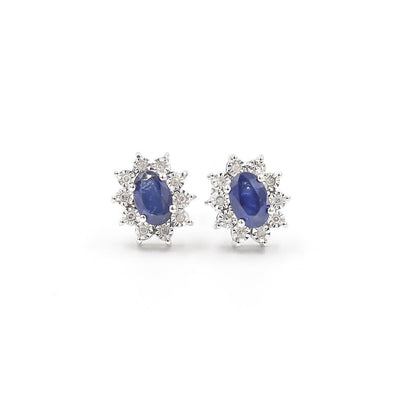 10 Karat White Gold Sapphire and Diamond Stud Earrings