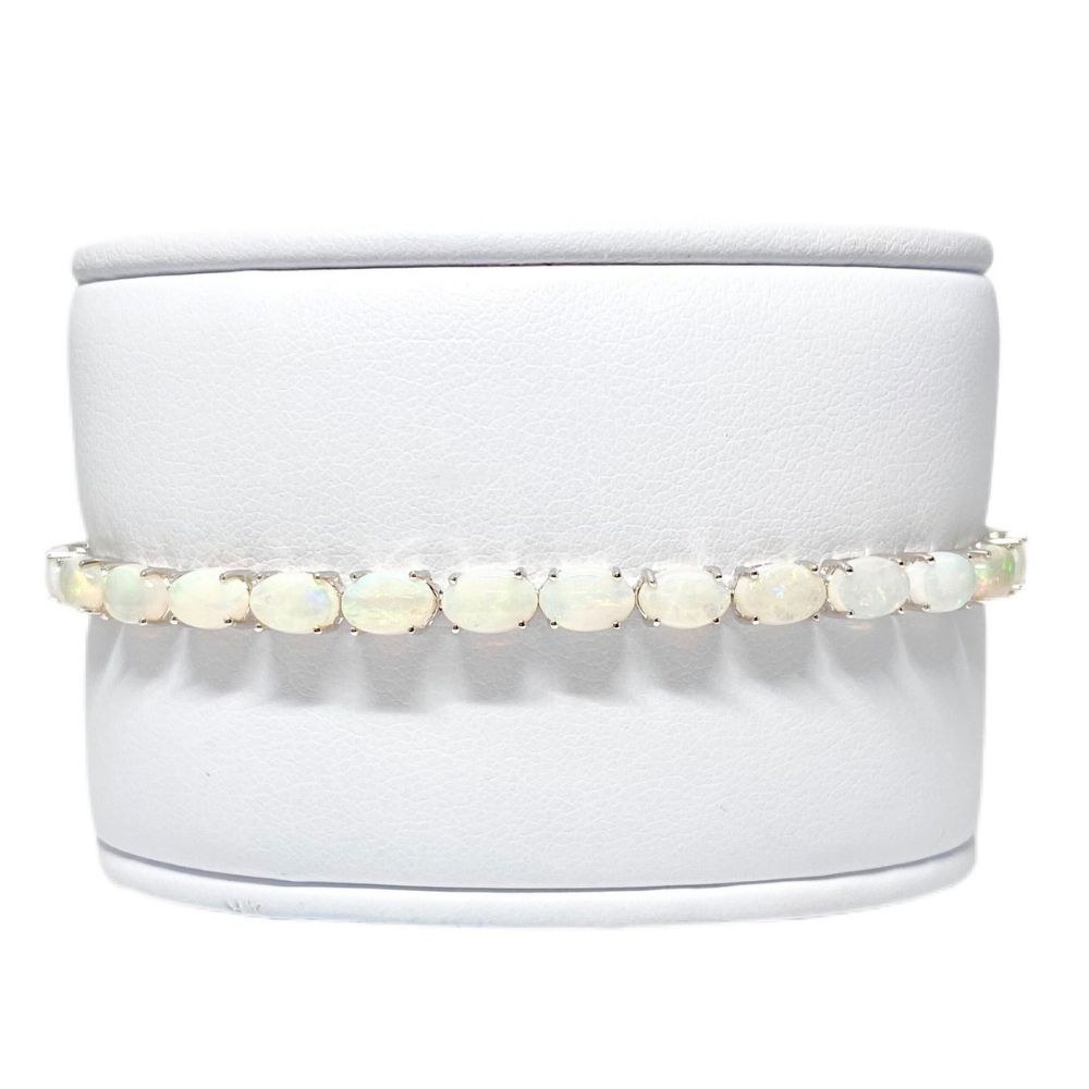 14 Karat White Gold Opal Tennis Bracelet