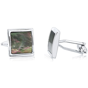 Brass Square Cufflinks With Black Mother Of Pearl