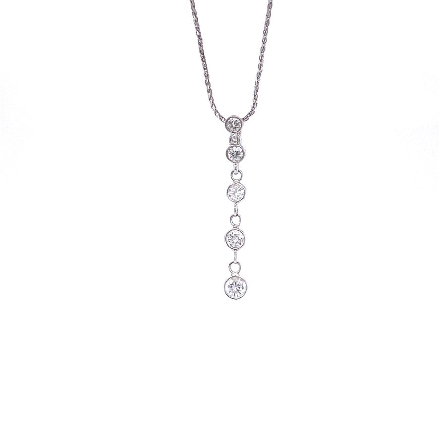 14 Karat White Gold Bezel Drop Diamond Necklace