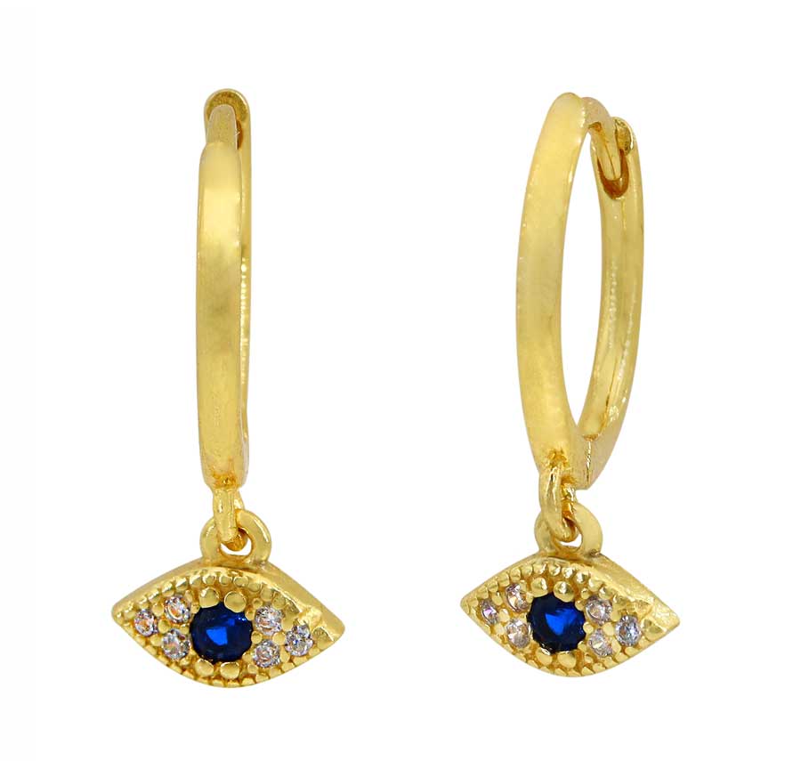 Sterling Silver Small Gold Plated Evil Eye Hoops