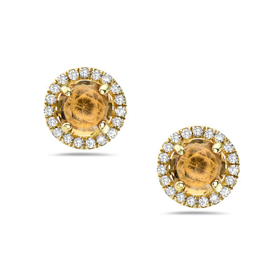 14 Karat Gold Citrine and 0.08CT Diamond Stud Earrings