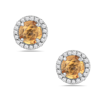 14 Karat Gold Citrine and 0.08CT Diamond Stud Earrings
