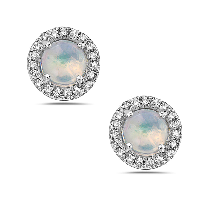 14 Karat Gold Opal and 0.08CT Diamond Stud Earrings