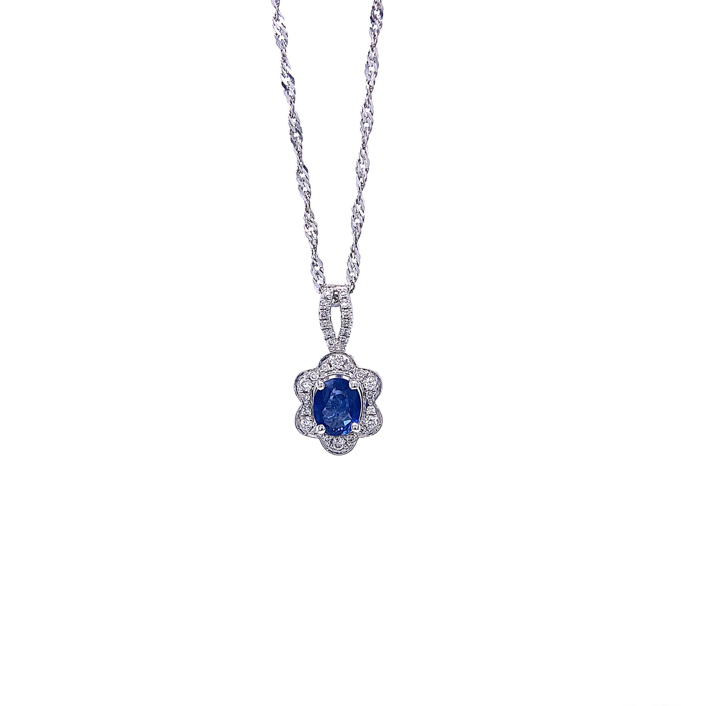 18 Karat White Gold Sapphire and Diamond Floral Necklace