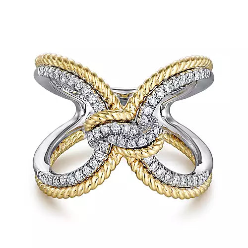 Gabriel & Co. 14 Karat White/Yellow Gold Split Diamond Knot Ring