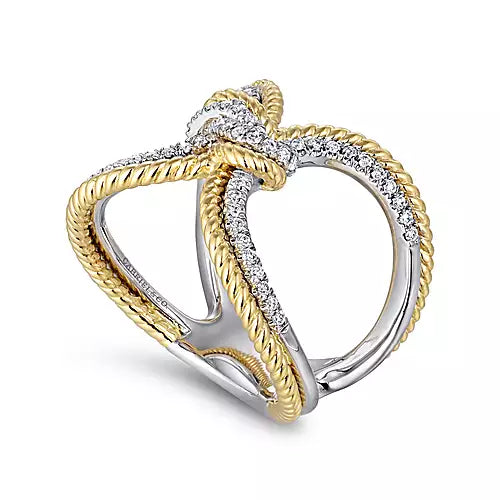 Gabriel & Co. 14 Karat White/Yellow Gold Split Diamond Knot Ring