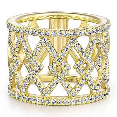 Gabriel & Co. 14 Karat Yellow Gold Interlocking Diamond Band Ring