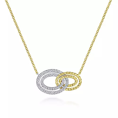 Gabriel & Co. 14 Karat Gold Diamond Interlocking Oval Necklace