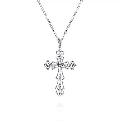Gabriel & Co. 14 Karat White Gold Diamond Cross Necklace