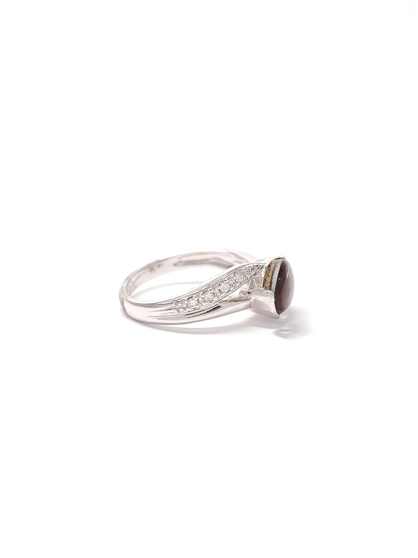 14 Karat White Gold Ammolite and Diamond Twist Ring