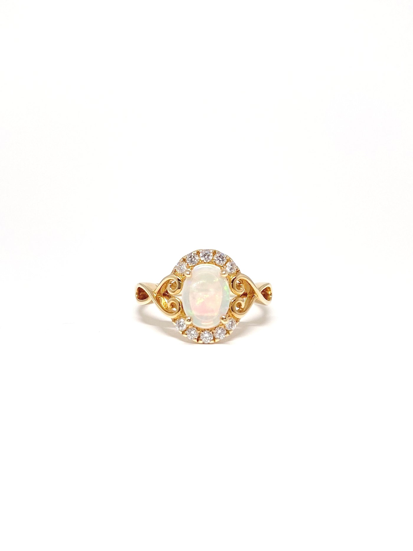 14 Karat Yellow Gold Opal and Diamond Heart Accent Ring