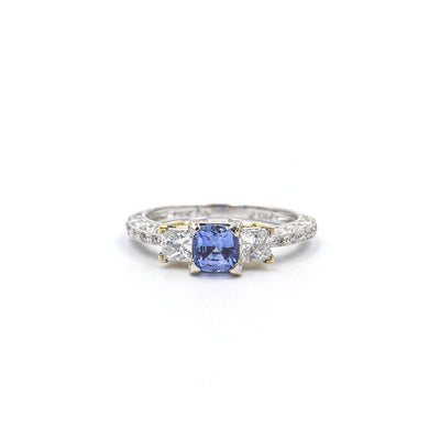 18 Karat White Gold Ceylon Sapphire and Diamond Ring