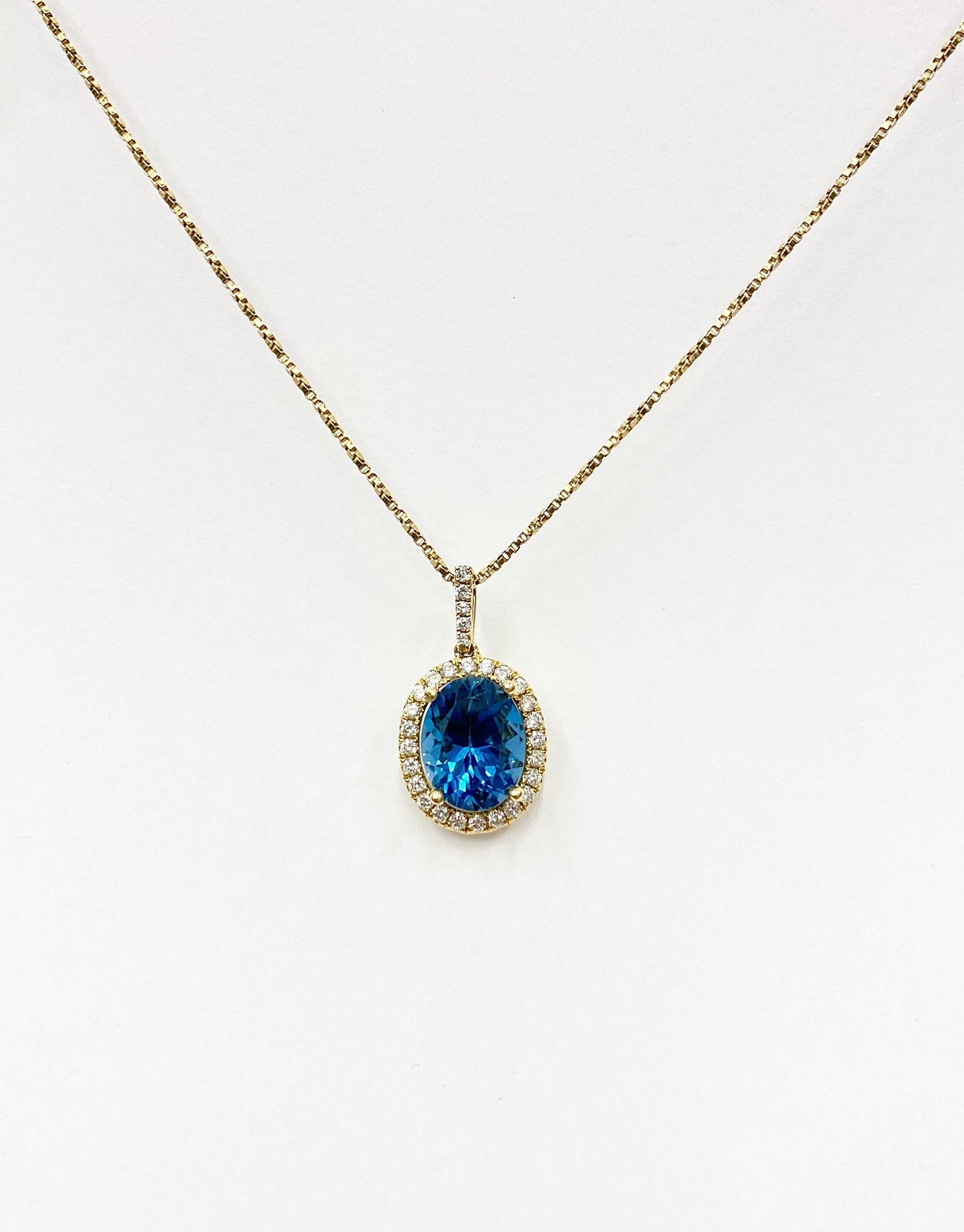 14 Karat Yellow Gold London Blue Topaz and Diamond Necklace