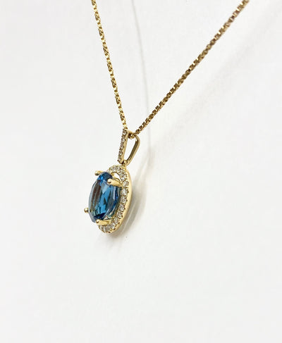 14 Karat Yellow Gold London Blue Topaz and Diamond Necklace